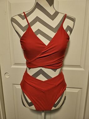SHEIN ❤️Red Wrap High-Waist Bikini Set